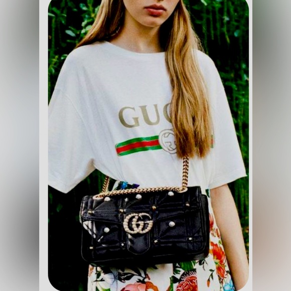 Gucci Handbags - GUCCI ©️Runway Marmont Pearl Flap Bag Large 😍💗💘🤩🤩